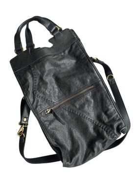 Lucky Brand Abbey Road Black Lamb Leather Fold Over Crossbody Bag Satchel Boho